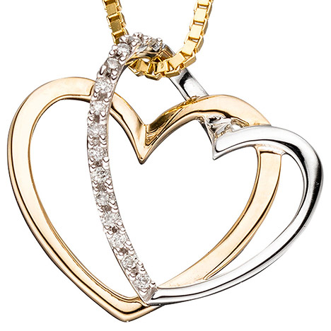 Herz Anhänger mit Brillant 0,02 ct mit Gravur Echt Gold 585 Gelbgold 14 KT 