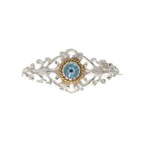 Brosche 925 Silber Trachtenschmuck Zirkonia hellblau