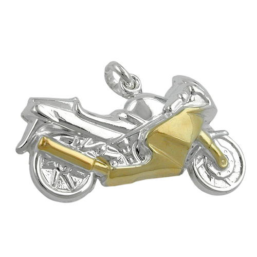 Gear Bike günstig Kaufen-SIGO Anhänger Motorrad bicolor, Silber 925. SIGO Anhänger Motorrad bicolor, Silber 925 <![CDATA[hochwertig gearbeiteter Silberanhänger in bester Qualität, bicolor Motorrad beidseitig ausgeformt, sieht aus wie ein Superbike, ein toller Schmuck 