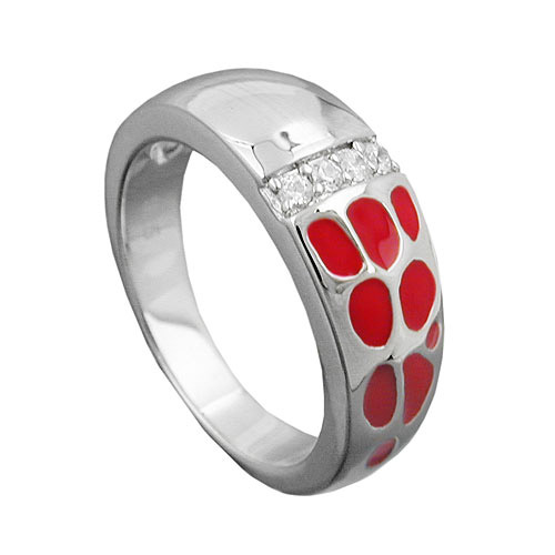 Ring Zirkonia günstig Kaufen-SIGO Ring, rot, mit Zirkonia, Silber 925. SIGO Ring, rot, mit Zirkonia, Silber 925 <![CDATA[glänzend, mit roter Lackeinlage, in der Mitte 4 Zirkonias, Oberfläche anlaufgeschützt rhodiniertAbmessung: 7mmRinggröße: 54/17,2Gewicht: 5,1gLegierung: 925/00