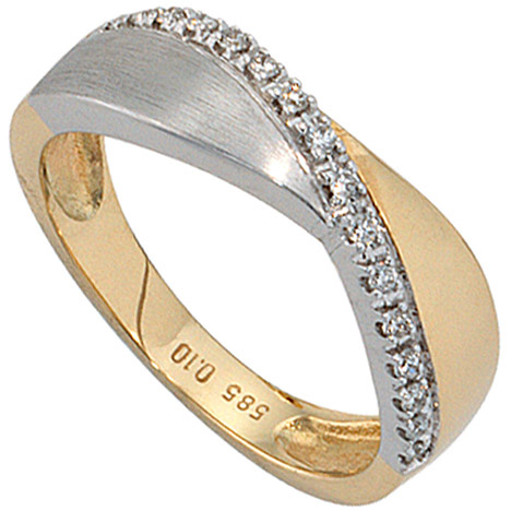 SIGO Damen Ring 585 Gold Gelbgold Weißgold bicolor matt 16 Diamanten Brillanten