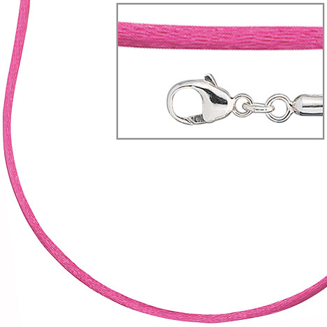 SIGO Collier Halskette Seide pink 42 cm, Verschluss 925 Silber Kette