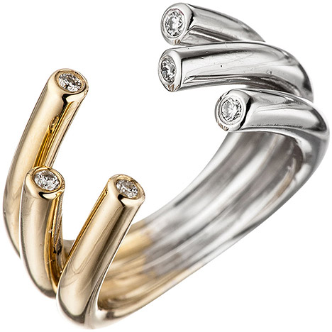 SIGO Damen Ring offen 585 Gold Gelbgold Weißgold bicolor 6 Diamanten Brillanten