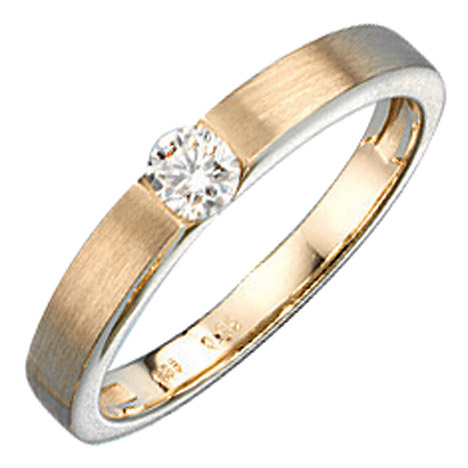 SIGO Damen Ring 585 Gold Gelbgold matt mattiert 1 Diamant Brillant 0,25ct. Goldring
