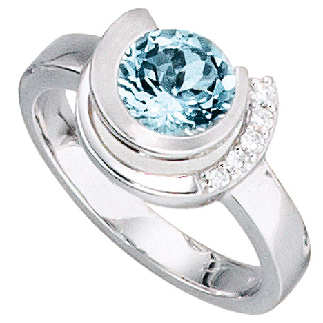 SIGO Damen Ring 585 Gold Weißgold 1 Aquamarin hellblau blau 5 Diamanten Brillanten