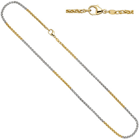 Kette Gold - Weißgold Goldkette SIGO bicolor cm Profis 42 Die 2,2 585 Gelbgold Zopfkette - mm Schmuck GOETTGEN -