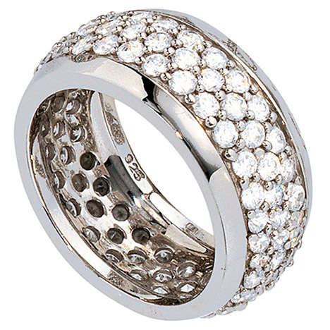 SIGO Damen Ring breit 925 Sterling Silber rhodiniert mit Zirkonia rundum Silberring