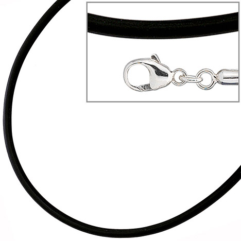 SIGO Halskette Kautschuk schwarz mit 925 Silber 2 mm 45 cm Kautschukkette