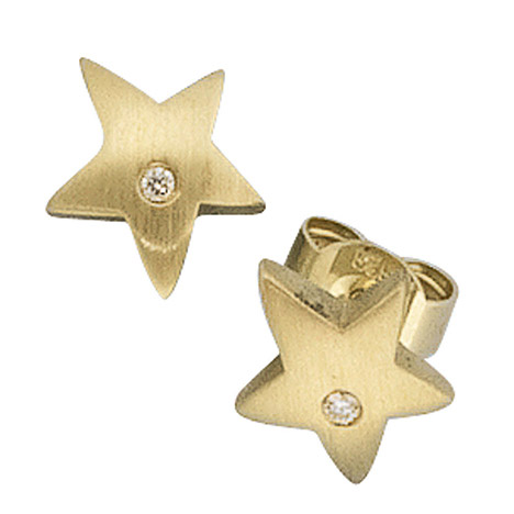 Profis 2 Ohrstecker Gold Brillanten - SIGO 585 Stern matt Schmuck Gelbgold - Die - GOETTGEN Diamanten Ohrringe