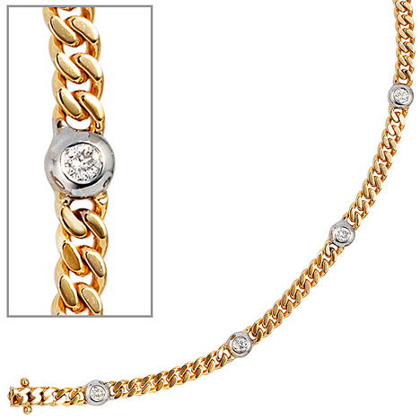 SIGO Armband 585 Gold Gelbgold Weißgold bicolor 6 Diamanten Brillanten 19 cm
