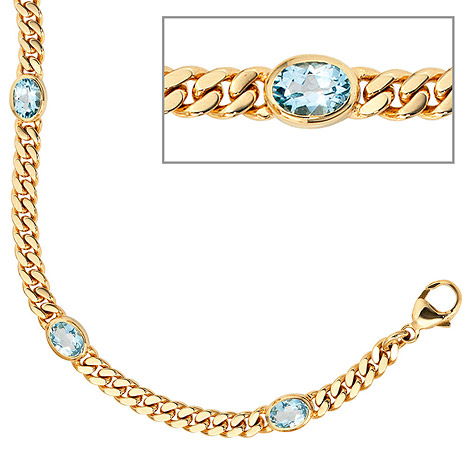 SIGO Armband 585 Gold Gelbgold 19 cm 4 Blautopase hellblau blau Goldarmband Karabiner