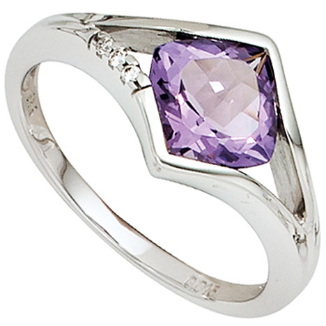 SIGO Damen Ring 585 Gold Weißgold 3 Diamanten Brillanten 1 Amethyst lila violett