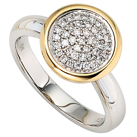SIGO Damen Ring 585 Gold Weißgold Gelbgold bicolor 40 Diamanten Brillanten Goldring