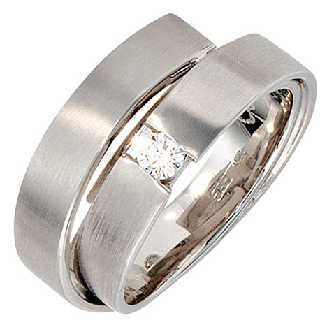 SIGO Damen Ring 585 Gold Weißgold matt 1 Diamant Brillant 0,12ct. Weißgoldring