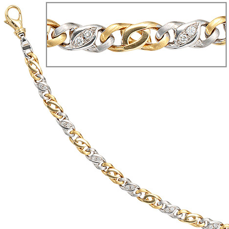 SIGO Armband 585 Gold Gelbgold Weißgold bicolor 16 Diamanten Brillanten 18,5 cm
