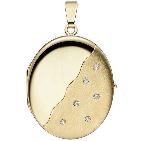 Gold GOETTGEN - Gelbgold Medaillon Diamanten Profis zum - Öffnen Anhänger 585 6 Schmuck - mattiert oval Die SIGO