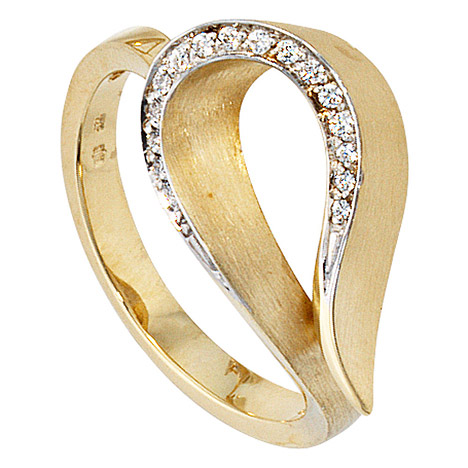 SIGO Damen Ring 585 Gold Gelbgold bicolor teilmatt 16 Diamanten Brillanten Goldring