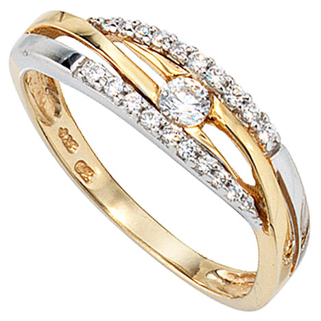 SIGO Damen Ring 333 Gold Gelbgold Weißgold bicolor mit Zirkonia Goldring