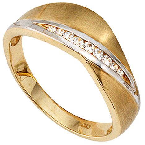 SIGO Damen Ring 333 Gold Gelbgold bicolor mattiert 9 Zirkonia Goldring