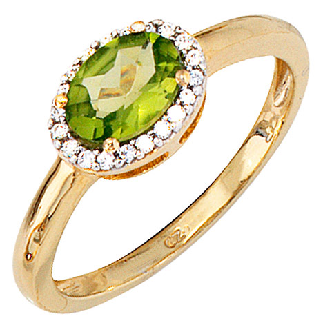 SIGO Damen Ring 585 Gold Gelbgold bicolor 1 Peridot grün 20 Diamanten Goldring