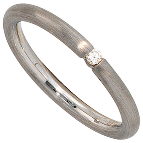 SIGO Damen Ring 925 Sterling Silber rhodiniert mattiert 1 Diamant Brillant Silberring