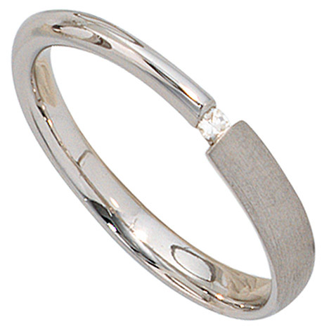 SIGO Damen Ring 925 Sterling Silber rhodiniert mattiert 1 Diamant 0,02ct. Silberring
