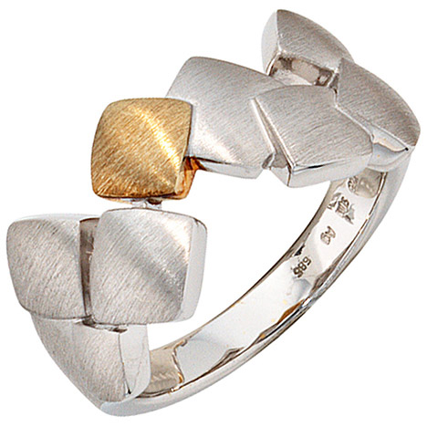 SIGO Damen Ring 925 Sterling Silber mit 585 Gold kombiniert rhodiniert mattiert
