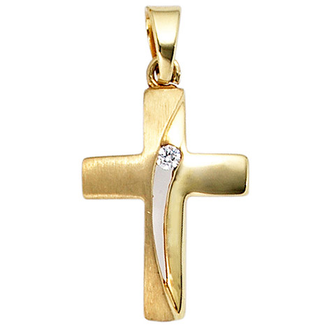 SIGO Anhänger Kreuz 333 Gold Gelbgold mattiert 1 Zirkonia Kreuzanhänger Goldkreuz