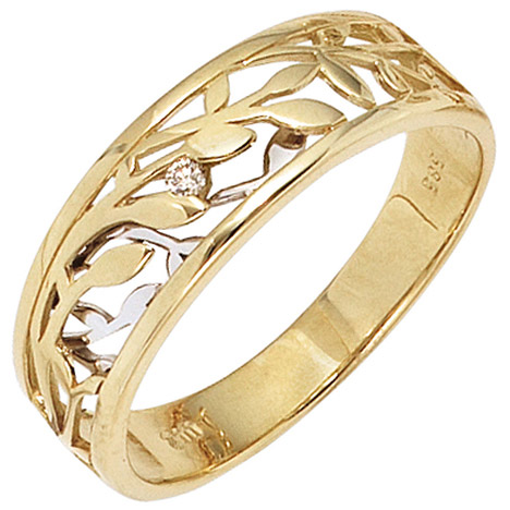 SIGO Damen Ring 585 Gold Gelbgold Weißgold bicolor 1 Diamant Brillant 0,02ct.