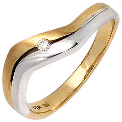 SIGO Damen Ring 585 Gold Gelbgold Weißgold bicolor matt 1 Diamant Brillant