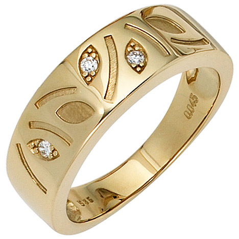 SIGO Damen Ring 585 Gold Gelbgold 3 Diamanten Brillanten 0,04ct. Goldring Diamantring