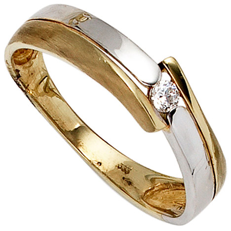 SIGO Damen Ring 333 Gold Gelbgold Weißgold mattiert 1 Zirkonia Goldring