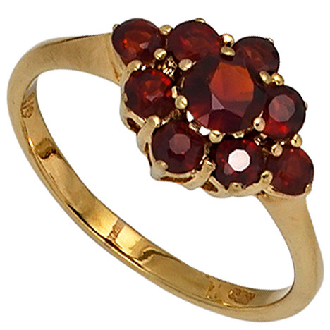 Ring Damen günstig Kaufen-SIGO Damen Ring 375 Gold Gelbgold 9 Granate rot Goldring. SIGO Damen Ring 375 Gold Gelbgold 9 Granate rot Goldring <![CDATA[Damenring, 375/- Gelbgold, 9 Granate (ca. 1,7 g) (nur Weite 50 - 60), Breite ca. 9,5 mm, Tiefe ca. 5,9 mm(Colfem) Weitere Kategorie