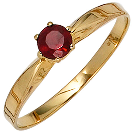 SIGO Damen Ring 585 Gold Gelbgold 1 Granat rot Goldring