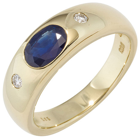 SIGO Damen Ring 585 Gold Gelbgold 1 Safir blau 2 Diamanten Brillanten Goldring