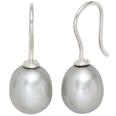 SIGO Ohrhänger 925 Sterling Silber 2 graue Süßwasser Perlen Ohrringe Perlenohrringe