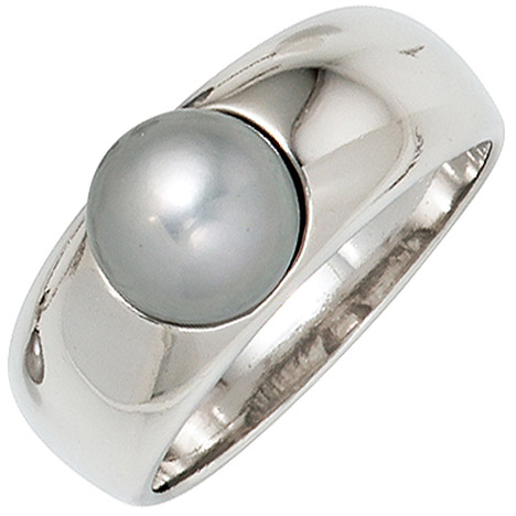 SIGO Damen Ring 925 Sterling Silber rhodiniert 1 graue Süßwasser Perle Perlenring