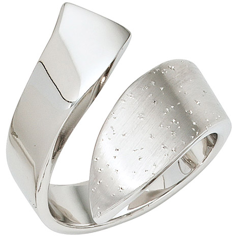 SIGO Damen Ring offen 925 Sterling Silber mattiert mit Glitzereffekt Silberring