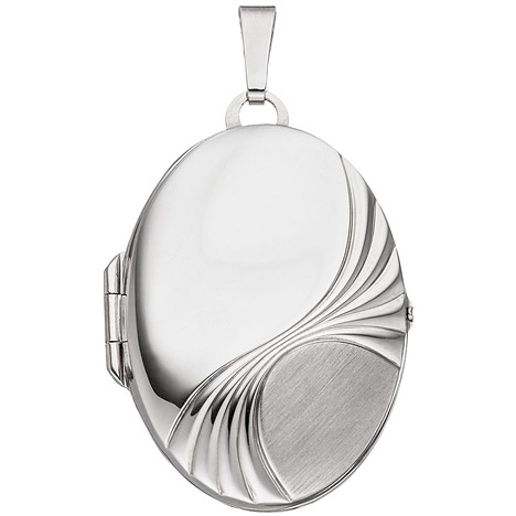 SIGO Medaillon oval für 2 Fotos 925 Sterling Silber rhodiniert Anhänger zum Öffnen