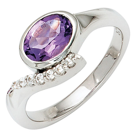 SIGO Damen Ring 925 Sterling Silber rhodiniert mit Zirkonia lila violett Silberring
