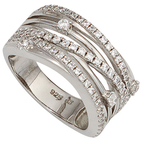 SIGO Damen Ring breit 925 Sterling Silber rhodiniert mit Zirkonia Silberring