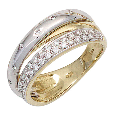SIGO Damen Ring 585 Gold Gelbgold Weißgold bicolor 41 Diamanten Brillanten Goldring