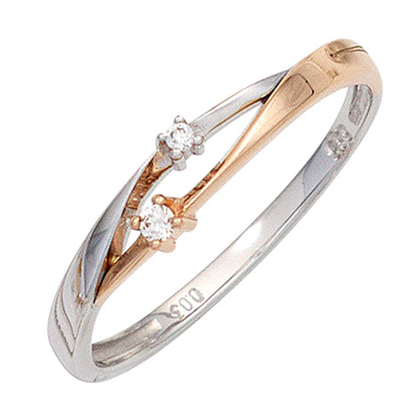 SIGO Damen Ring 585 Gold Weißgold Rotgold bicolor 2 Diamanten Brillanten Goldring