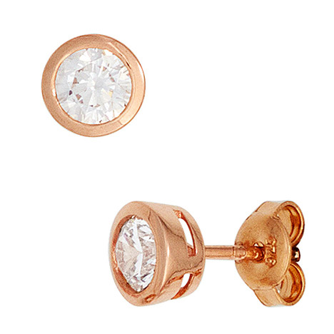 SIGO Ohrstecker rund 925 Sterling Silber rotgold vergoldet 2 Zirkonia Ohrringe