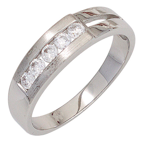 SIGO Damen Ring 925 Sterling Silber rhodiniert mattiert 5 Zirkonia Silberring
