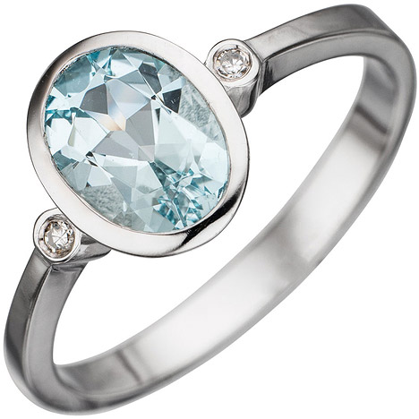 SIGO Damen Ring 585 Gold Weißgold 1 Aquamarin hellblau blau 2 Diamanten Goldring