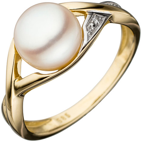 SIGO Damen Ring 585 Gold Gelbgold bicolor 1 Süßwasser Perle Goldring Perlenring