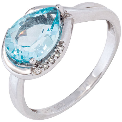 SIGO Damen Ring 585 Gold Weißgold 1 Blautopas hellblau blau 5 Diamanten Brillanten