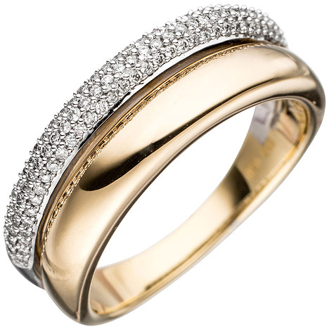 SIGO Damen Ring 585 Gold Gelbgold Weißgold bicolor 101 Diamanten Brillanten Goldring