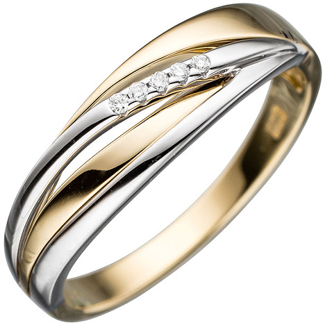 SIGO Damen Ring 585 Gold Gelbgold Weißgold bicolor 5 Diamanten Brillanten Goldring
